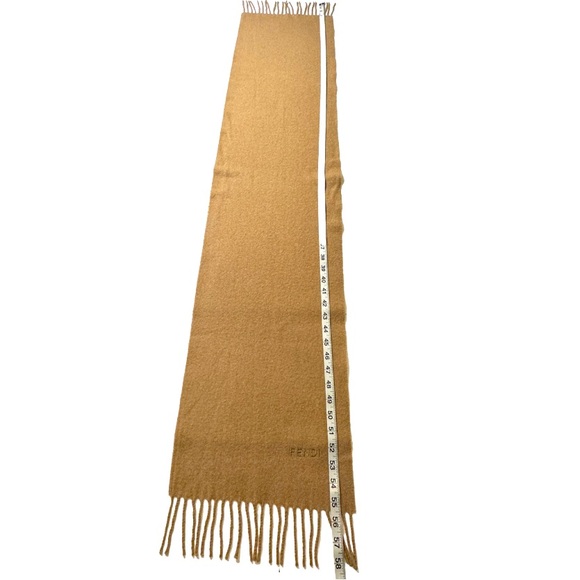 FENDI | Wool Camel Brown Tan Tassel Fringe Scarf Wrap Pashmina - Picture 11 of 11